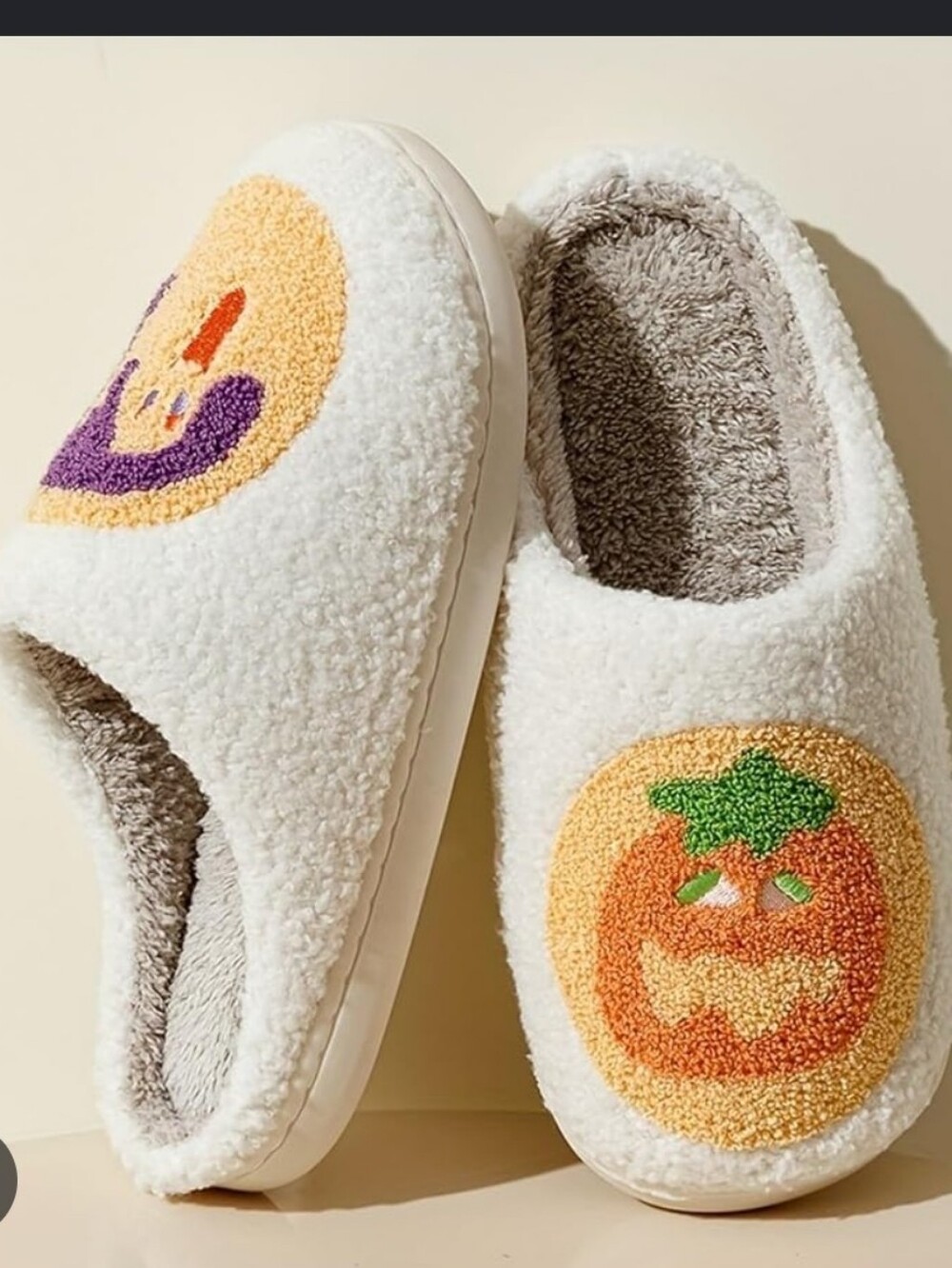 Halloween Spooky Ghost Pumpkin Cookies Fluffy Cozy Slippers L